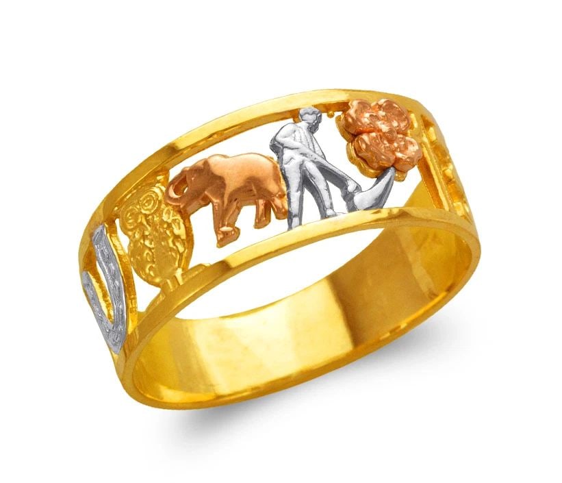 NEW 14K TRICOLOR GOLD LADIES GOODLUCK FILIGREE RING (1 of 1)