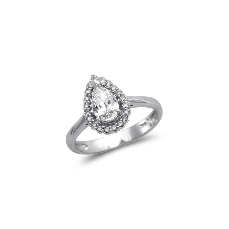 NEW 14K WHITE GOLD LADIES FANCY WHITE TEARDROP SOLITAIRE RING (1 of 1)
