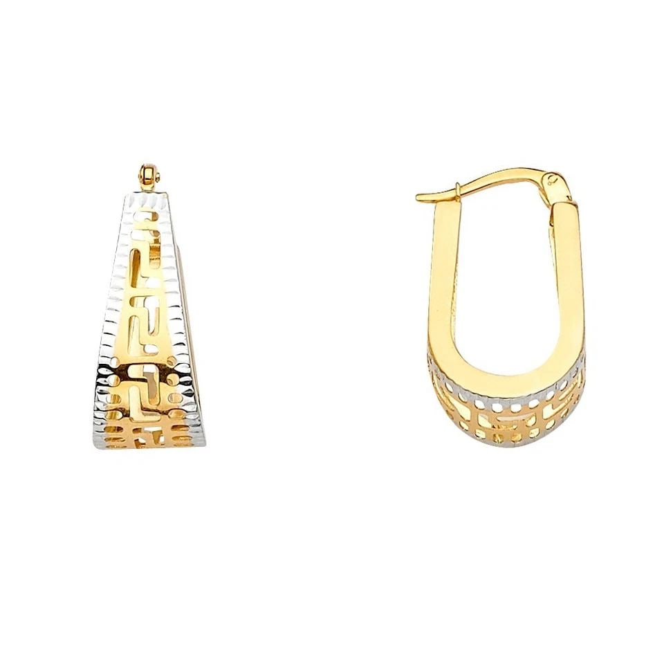 NEW 14K TWO TONE GOLD GREEK U SHAPE EARRINGS (1 of 1)