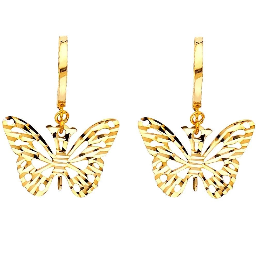 NEW 14K YELLOW GOLD DC BUTTERFLY HANGING EARRINGS (1 of 1)