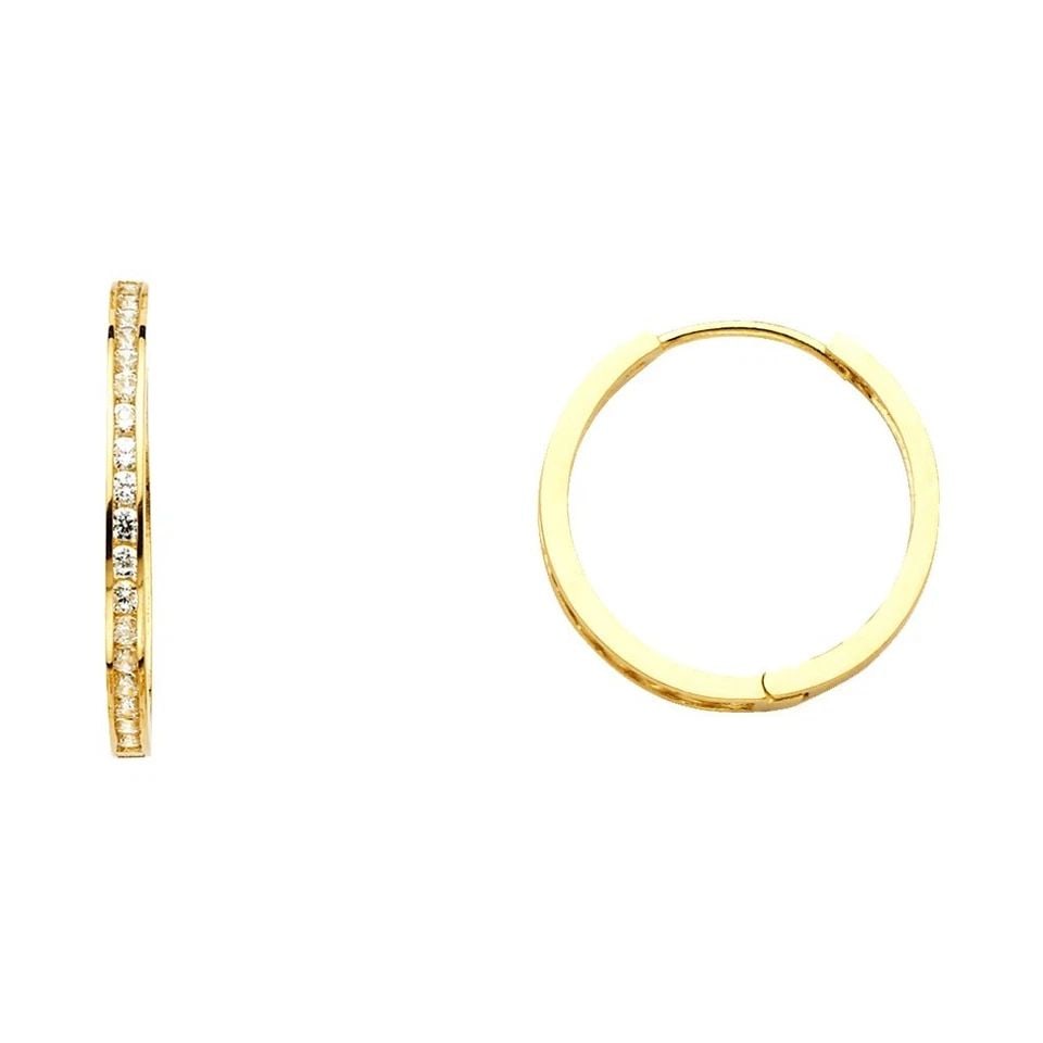 NEW 14K YELLOW GOLD CHANNEL ROUND HUGGIES EARRINGS (18MM): NEW 14K YELLOW GOLD CHANNEL ROUND HUGGIES EARRINGS (18MM) CHANNEL ROUND HUGGIES EARRINGS (18MM) NEW 14K YELLOW GOLD HEIGHT - 18 mm WIDTH - 18 mm Apx WEIGHT - 2.2 g