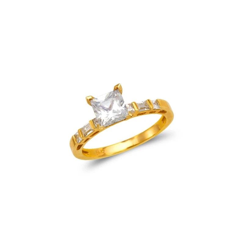 NEW 14K YELLOW GOLD LADIES FANCY PRINCESS CUT SOLITAIRE RING (1 of 1)