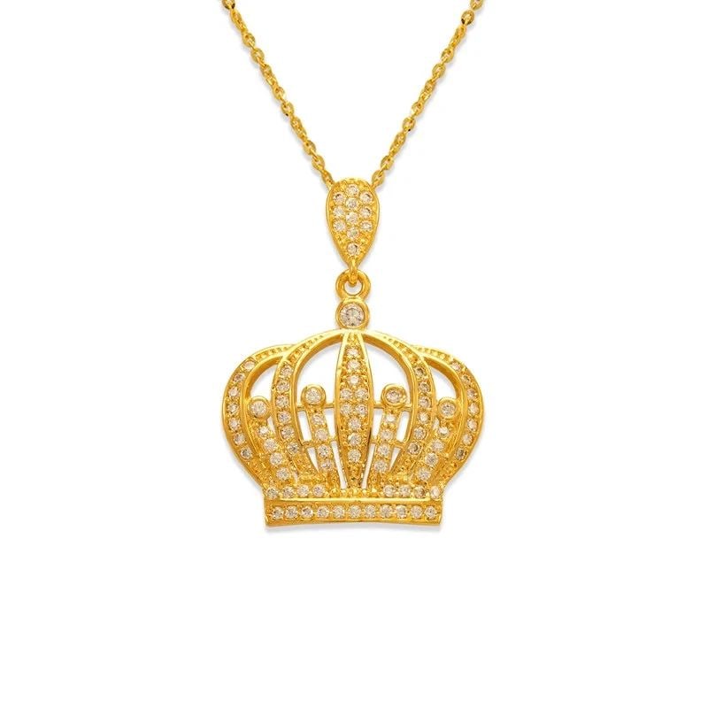 NEW 14K YELLOW GOLD FANCY CROWN PENDANT (1 of 1)