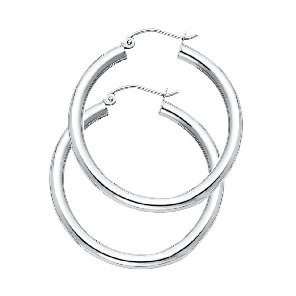 NEW 14K WHITE GOLD 3MM PLAIN HOOP EARRINGS (1 of 1)