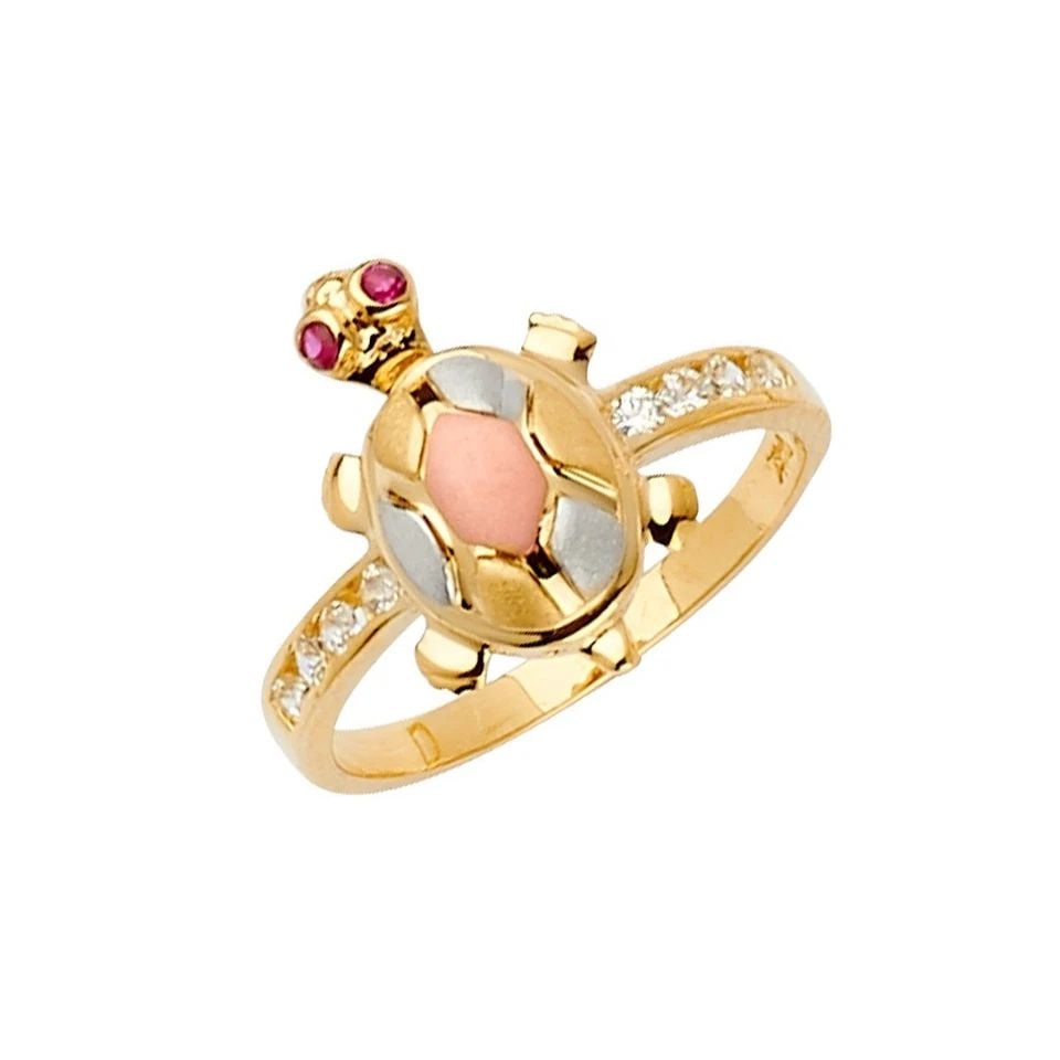 NEW 14K TRI COLOR GOLD TURTLE RING/HALF SET - SIZE 7 (1 of 1)