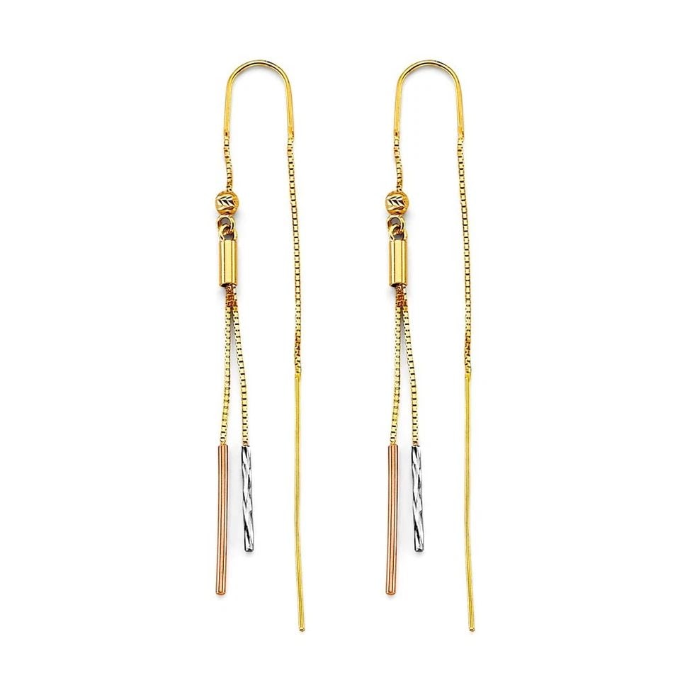 NEW 14K TRI COLOR GOLD BAR DOUBLE LINE EARRINGS (1 of 1)