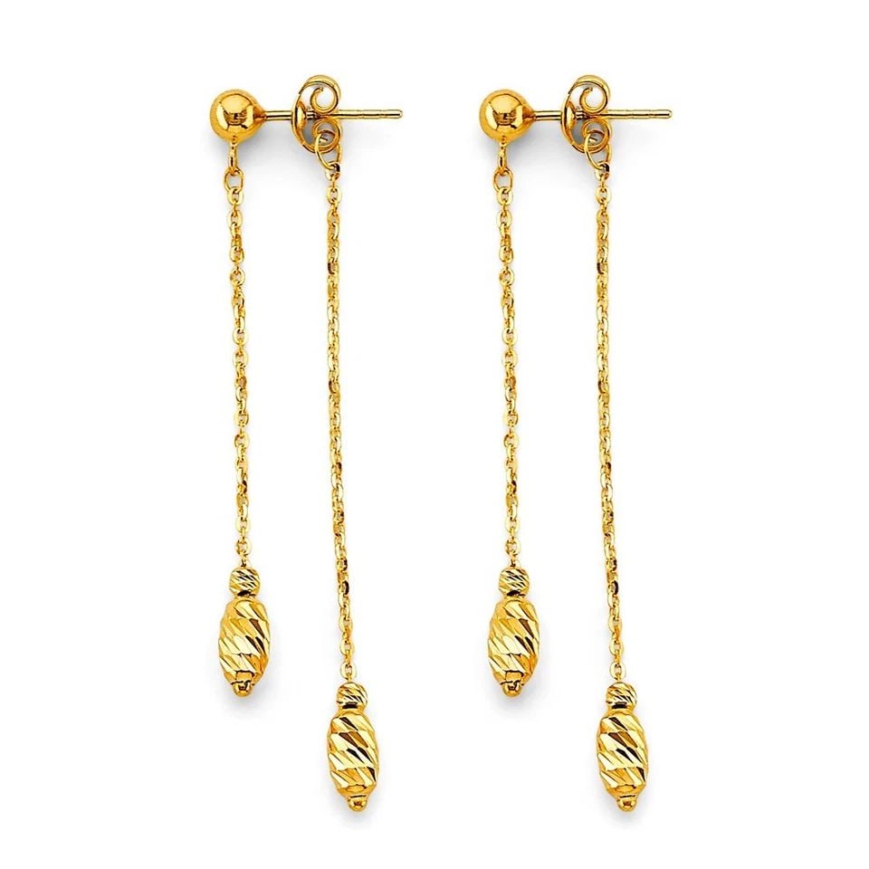 NEW 14K YELLOW GOLD HANGING DOUBLE CHAIN WITH BALL EARRINGS (1 of 1)