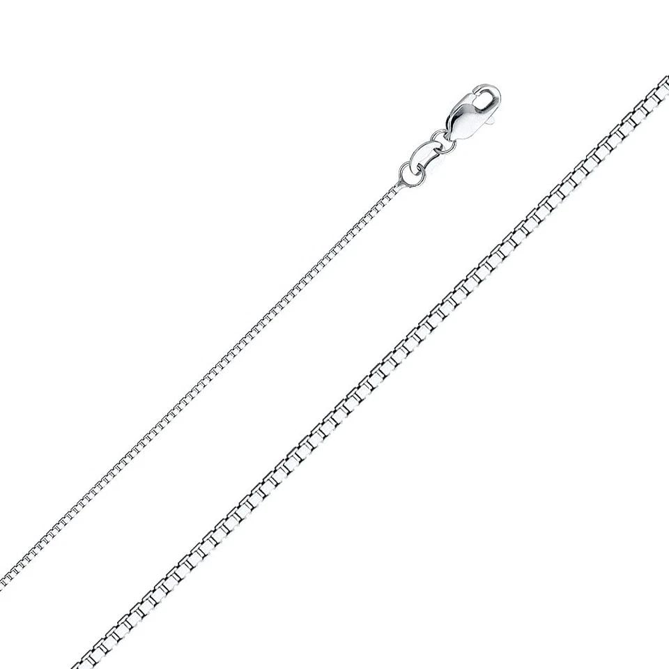 NEW 14K WHITE GOLD 0.8MM BOX CHAIN: 14K WHITE GOLD 0.8MM BOX CHAIN 0.8MM BOX CHAIN NEW 14K WHITE GOLD WIDTH: 0.8mm AVERAGE Apx WEIGHT: 1.9g