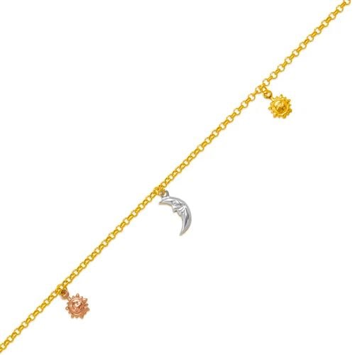 NEW 14K TRICOLOR GOLD CHARM ANKLET: NEW 14K TRICOLOR GOLD CHARM ANKLET CHARM ANKLET NEW 14K TRICOLOR GOLD LENGTH: 10" inch Apx WEIGHT: 2.7g