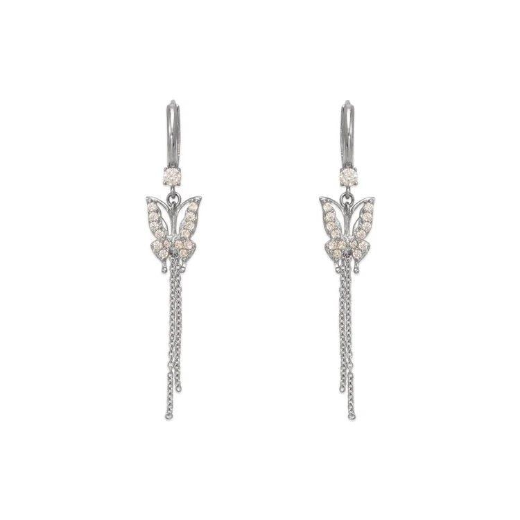 NEW 14K WHITE GOLD FANCY BUTTERFLY DANGLING EARRINGS: NEW 14K WHITE GOLD FANCY BUTTERFLY DANGLING EARRINGS FANCY BUTTERFLY DANGLING EARRINGS NEW 14K WHITE GOLD Width: Approx. 13x50mm Apx WEIGHT: 2.7g