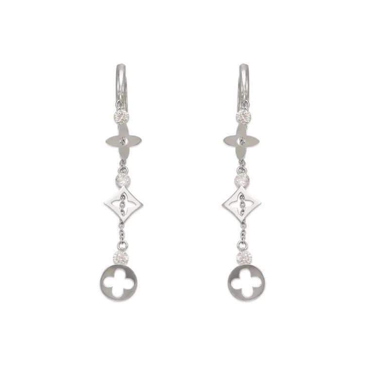 NEW 14K WHITE GOLD FANCY DESIGN DANGLING EARRINGS (1 of 1)