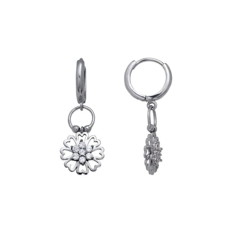 NEW 14K WHITE GOLD FANCY FLOWER EARRINGS (1 of 1)