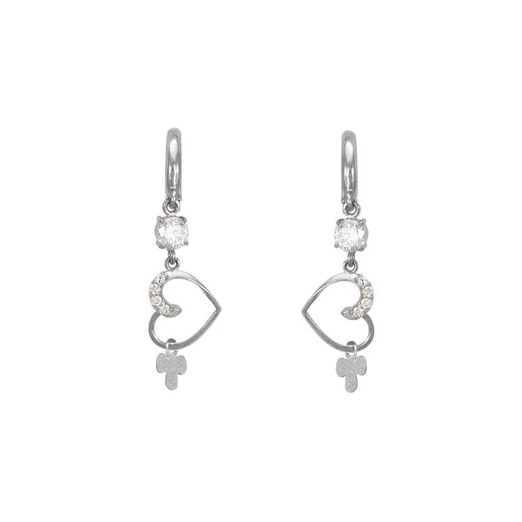 NEW 14K WHITE GOLD FANCY HEART EARRINGS: NEW 14K WHITE GOLD FANCY HEART EARRINGS FANCY HEART EARRINGS NEW 14K WHITE GOLD Width: Approx. 12x41mm Apx WEIGHT: 2.7g