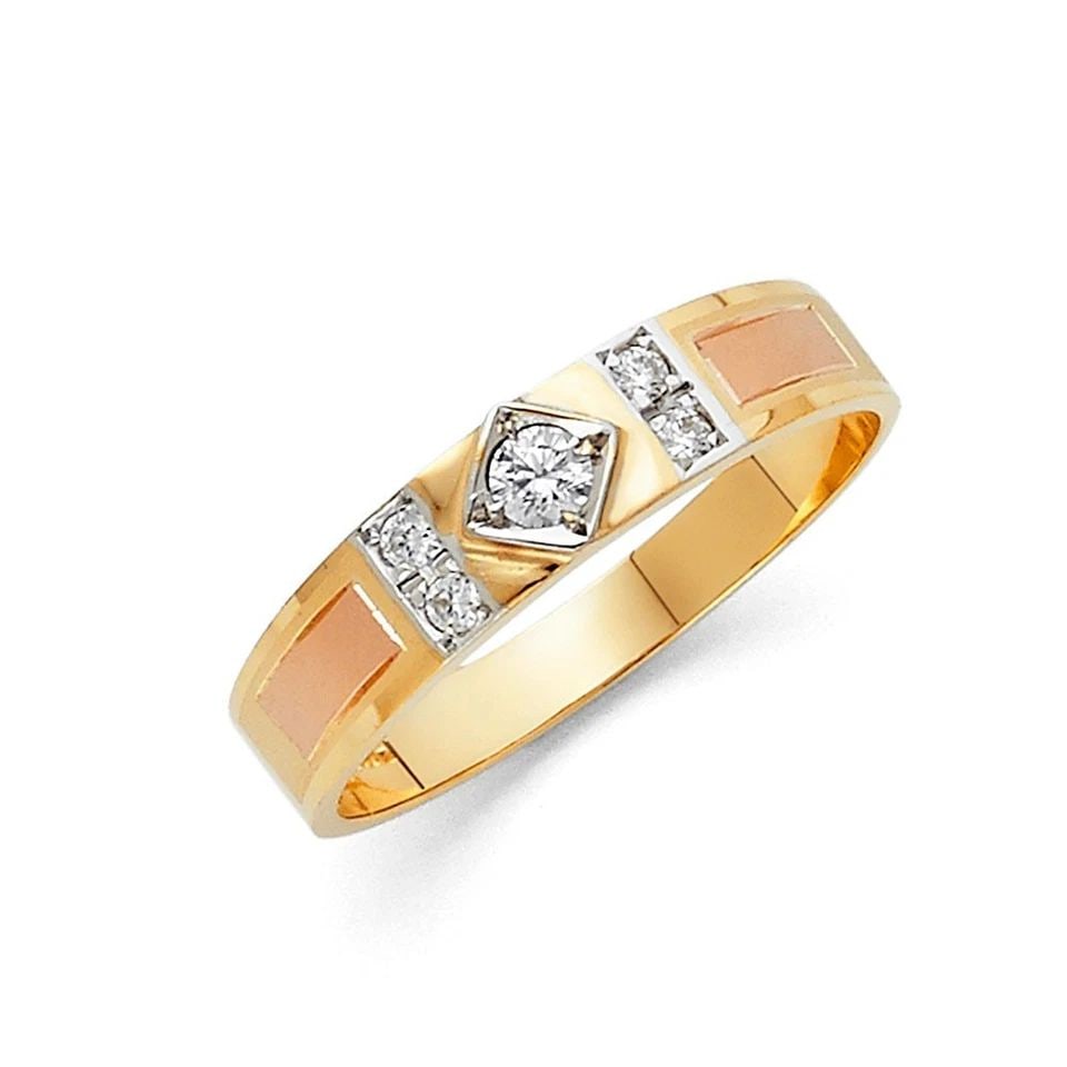 NEW 14K TRI COLOR GOLD MEN'S WEDDING BAND - SIZE 10: NEW 14K TRI COLOR GOLD MEN'S WEDDING BAND MEN'S WEDDING BAND NEW 14K TRI COLOR GOLD WIDTH : 5 mm Average Apx WEIGHT : 2.7g