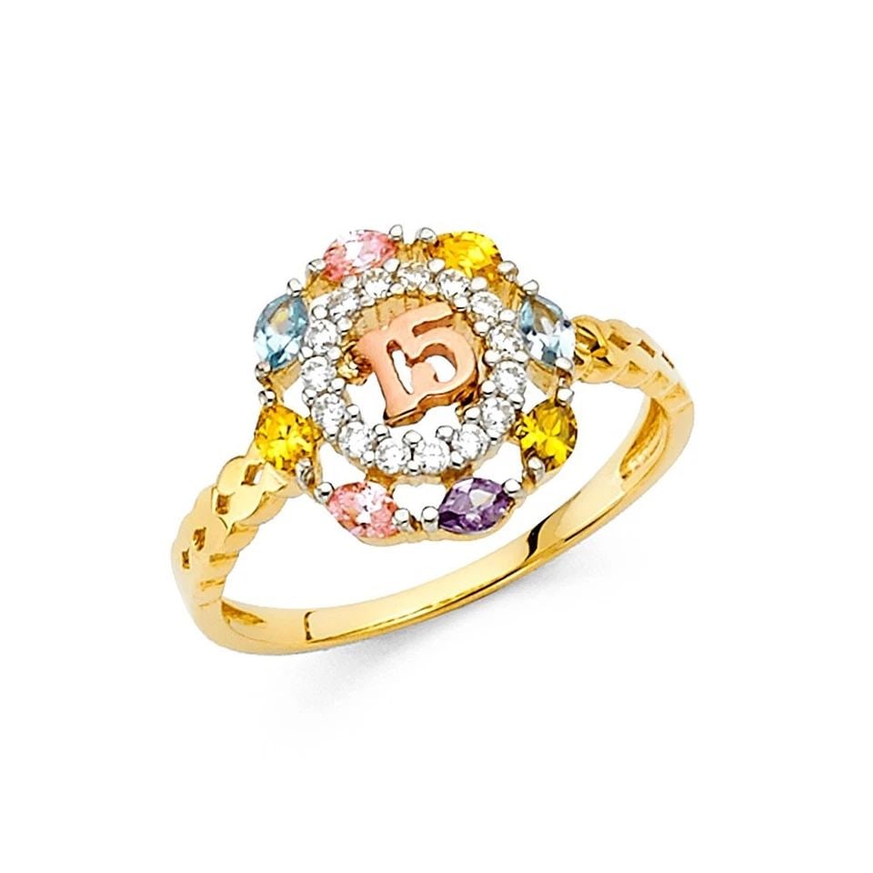 NEW 14K TWO TONE GOLD 15 YEARS RING - SIZE 7 (1 of 1)