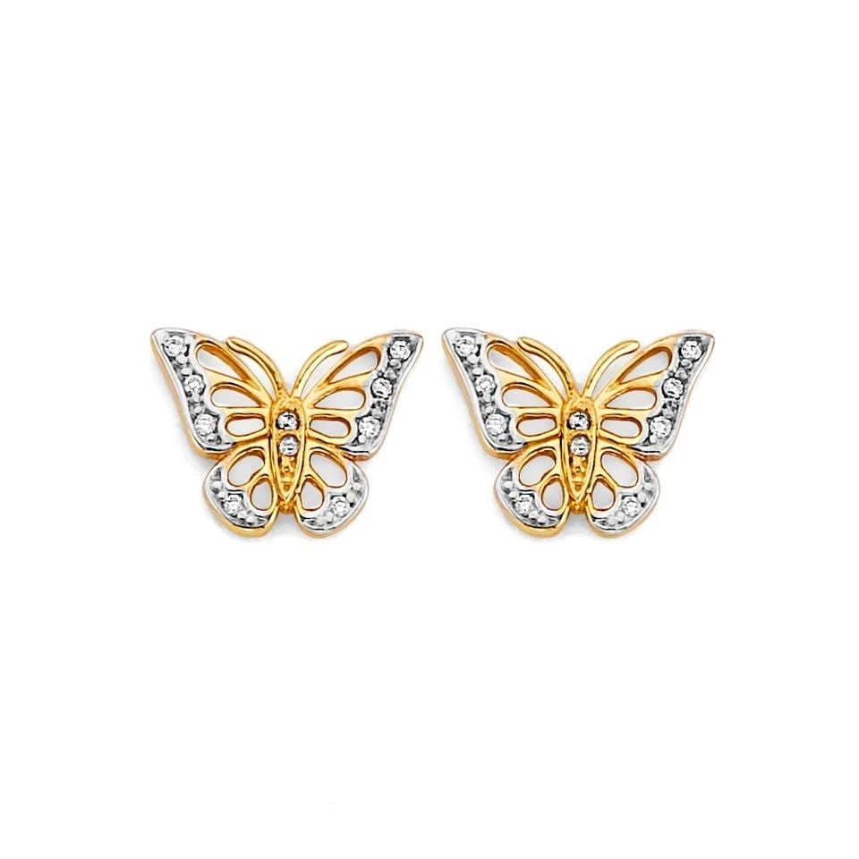 NEW 14K TWO TONE GOLD BUTTERFLY PUSH BACK EARRINGS (1 of 1)