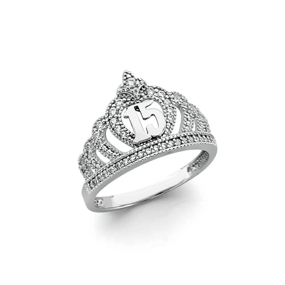 NEW 14K WHITE GOLD CROWN 15 YEARS RING (1 of 1)