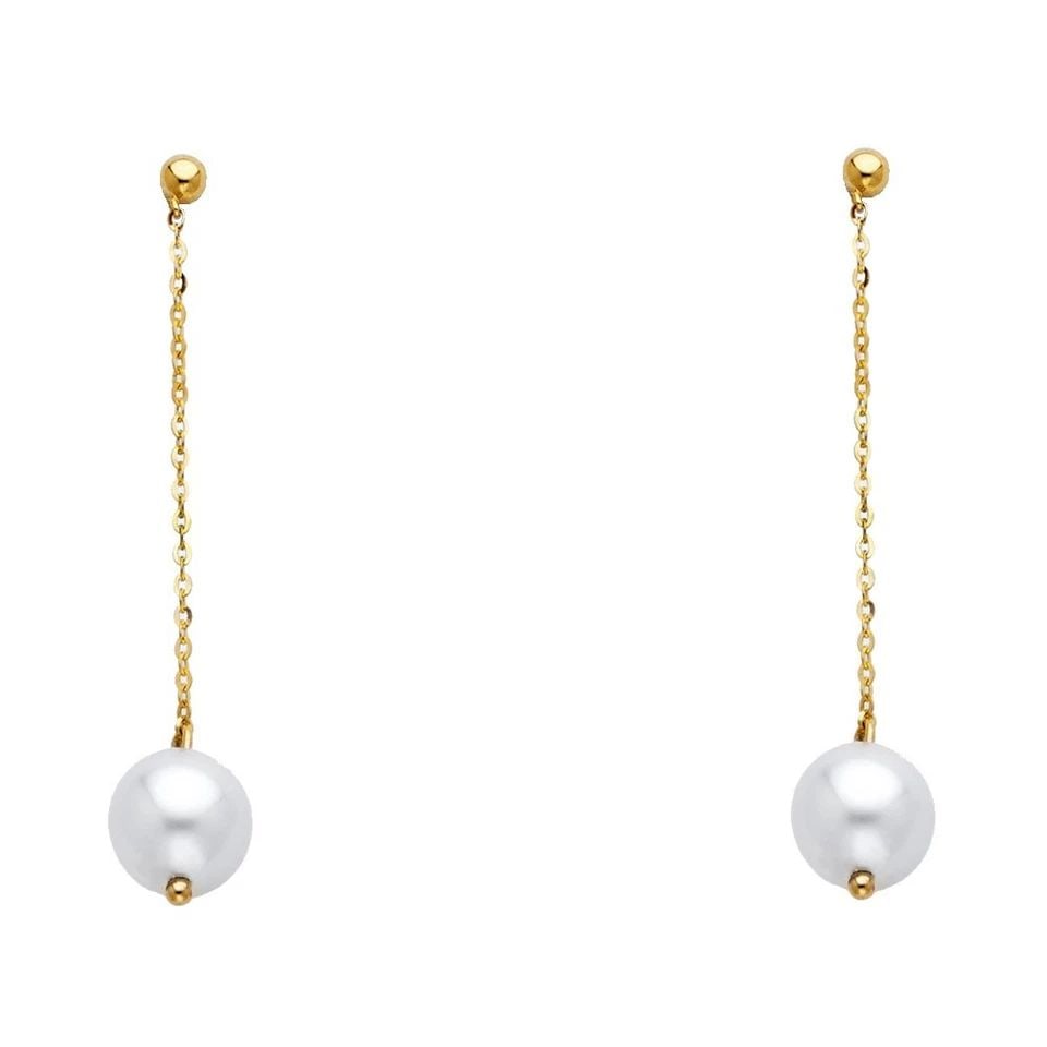 NEW 14K YELLOW GOLD PEARL HANGING EARRINGS: NEW 14K YELLOW GOLD PEARL HANGING EARRINGSPEARL HANGING EARRINGSNEW 14K YELLOW GOLDHEIGHT - 40 mmWIDTH - 7 mmApx WEIGHT - 2 g