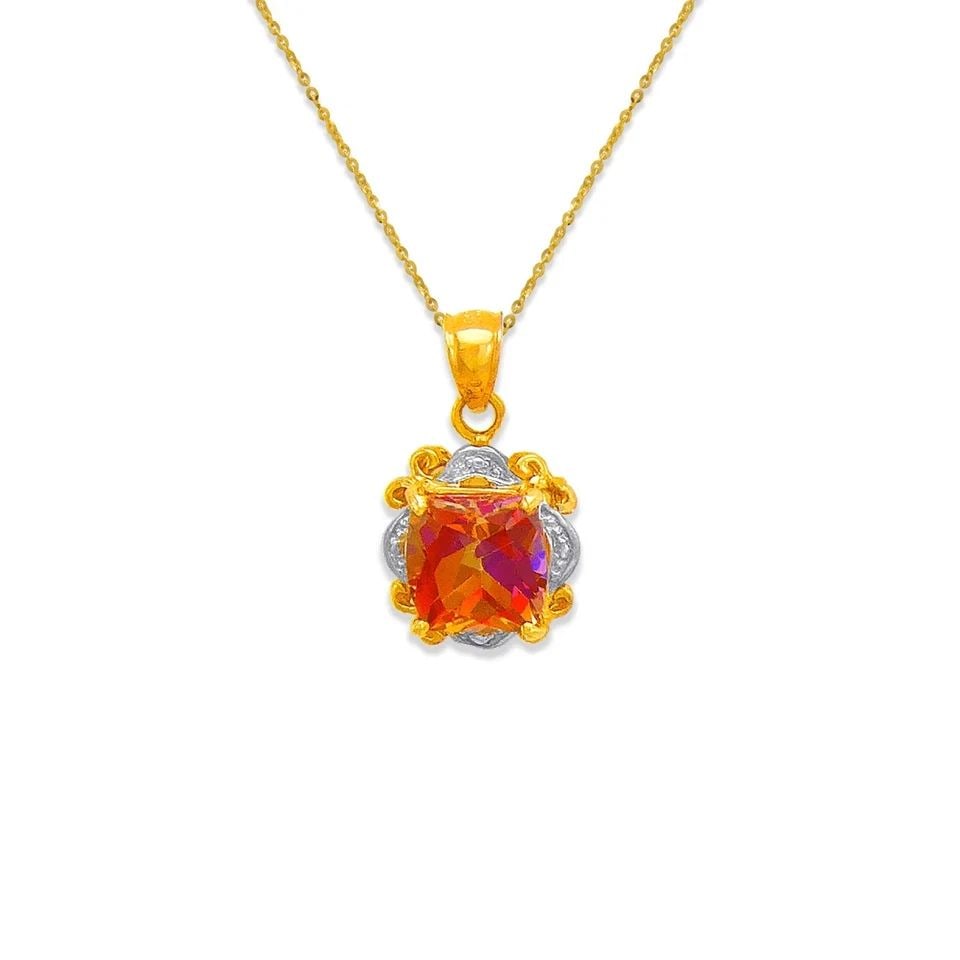 NEW 14K TWO TONE GOLD HYACINTH TOPAZ PENDANT (1 of 1)
