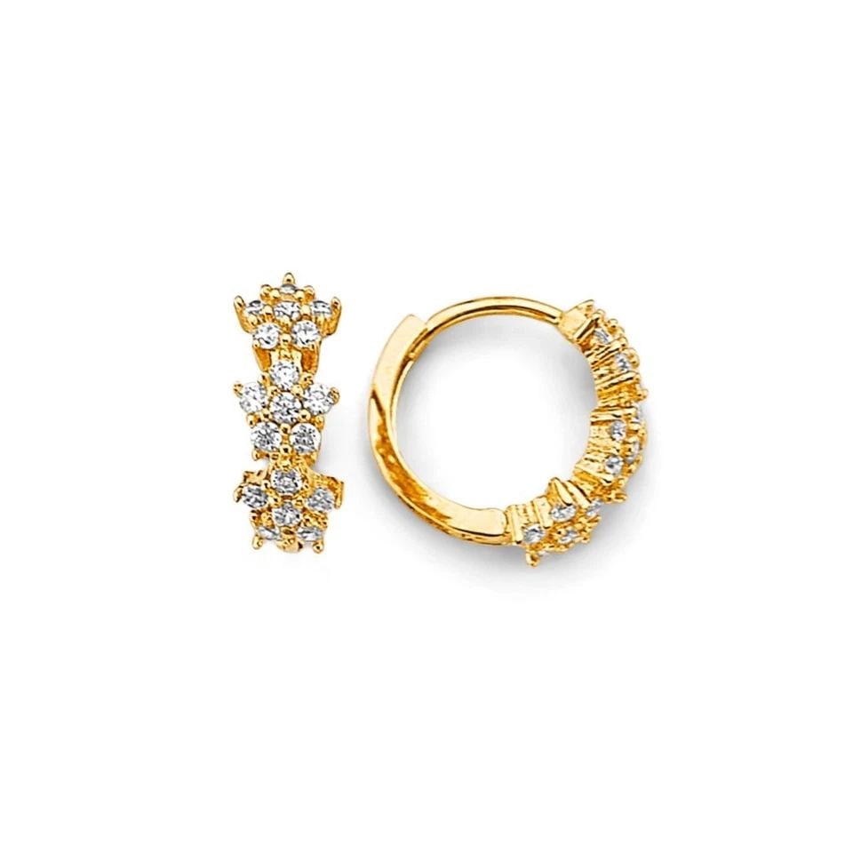 NEW 14K YELLOW GOLD FLOWER HUGGIES EARRINGS: NEW 14K YELLOW GOLD FLOWER HUGGIES EARRINGSFLOWER HUGGIES EARRINGSNEW 14K YELLOW GOLDHEIGHT - 13 mmWIDTH - 13 mmApx WEIGHT - 1.9 g