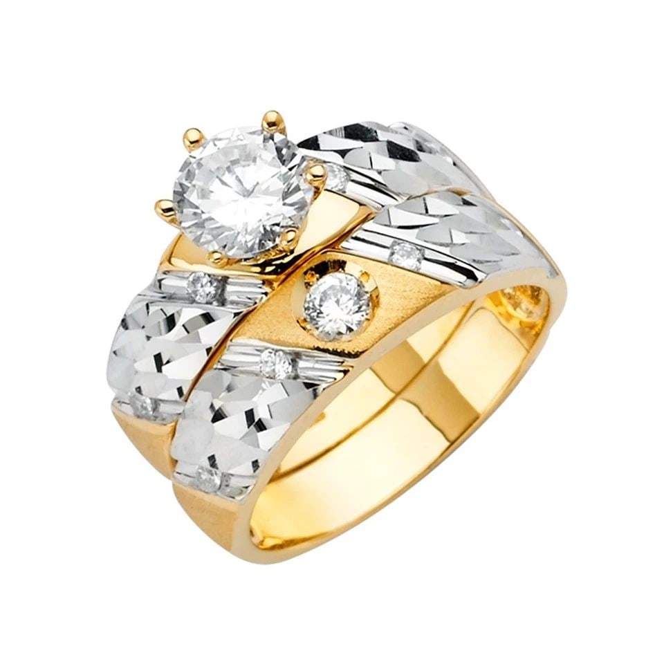 NEW 14K TWO TONE GOLD LADIES WEDDING BAND/TRIO SET (1 of 1)