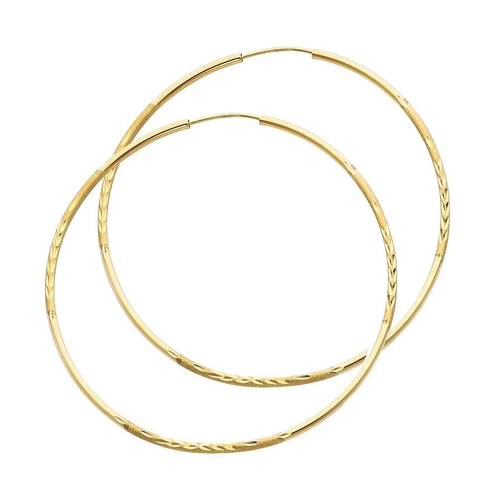 NEW 14K YELLOW GOLD 1.5MM BUDDED DC ENDLESS HOOP EARRINGS (55MM) (1 of 2)