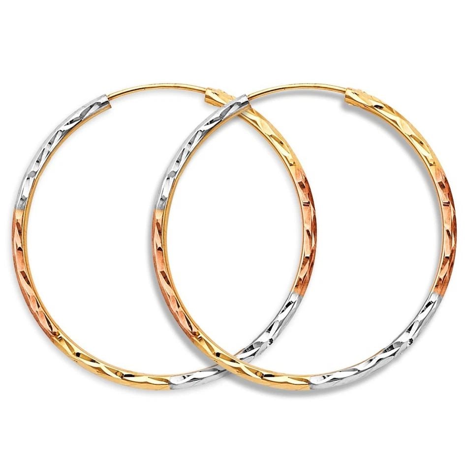 NEW 14K TRI COLOR GOLD 1.8MM TUBE DC ENDLESS HOOP EARRINGS (1 of 1)