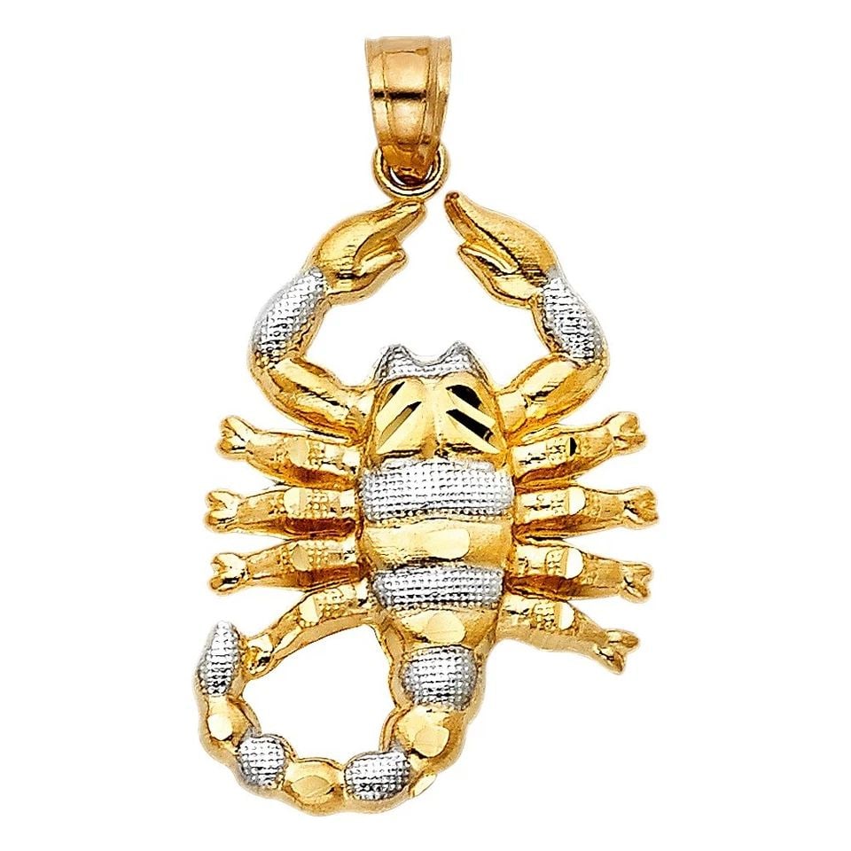 NEW 14K TWO TONE GOLD SCORPION PENDANT: NEW 14K TWO TONE GOLD SCORPION PENDANTSCORPION PENDANTNEW 14KTWO TONE GOLDHeight : 28 mmWidth : 20 mmApx. WEIGHT : 2.5g