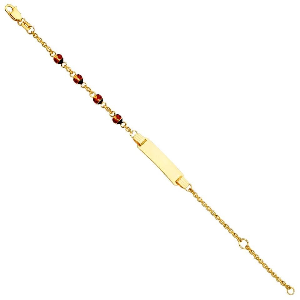 NEW 14K YELLOW GOLD BABY ID BRACELET WITH LADY BUG (1 of 1)