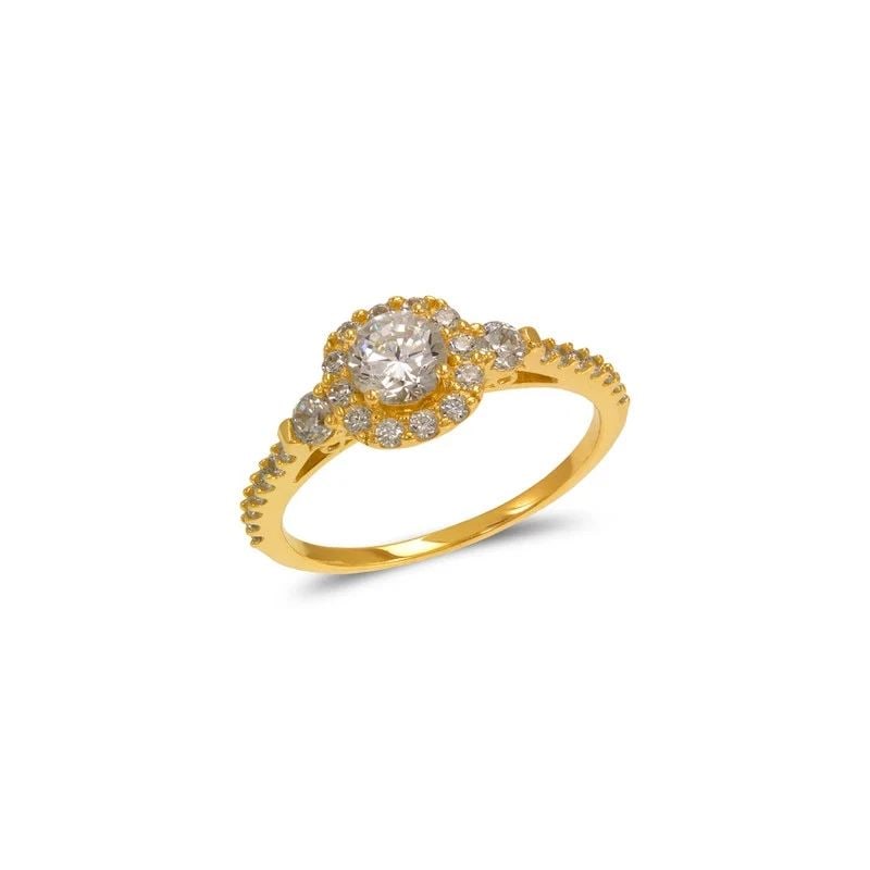 NEW 14K YELLOW GOLD LADIES FANCY SOLITAIRE HALO RING: NEW 14K YELLOW GOLD LADIES FANCY SOLITAIRE HALO RINGLADIES FANCY SOLITAIRE HALO RINGNEW 14KYELLOW GOLDApx. SIZE: 5mmApx. WEIGHT: 2.5g