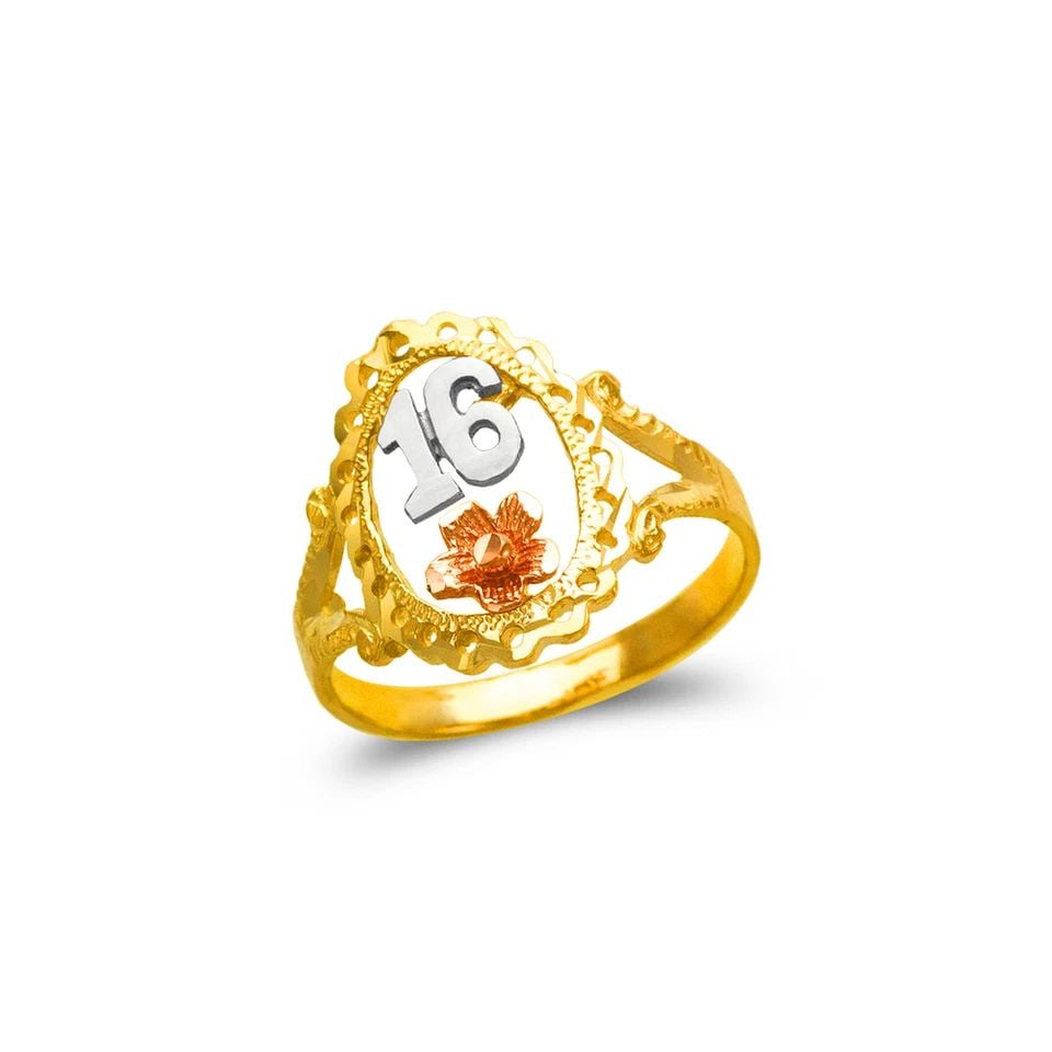 NEW 14K TRICOLOR GOLD LADIES SWEET 16 FILIGREE RING (1 of 1)