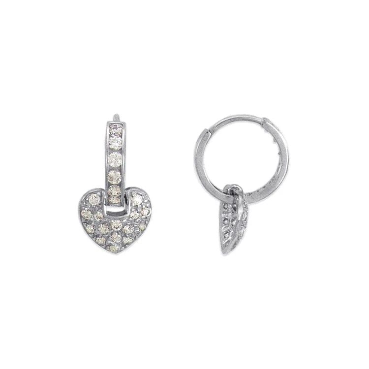 NEW 14K WHITE GOLD 19MM FANCY HEART HUGGIE EARRINGS: NEW 14K WHITE GOLD 19MM FANCY HEART HUGGIE EARRINGS19MM FANCY HEART HUGGIE EARRINGSNEW 14KWHITE GOLDWidth: Approx. 9x19mmApx WEIGHT: 2.5g