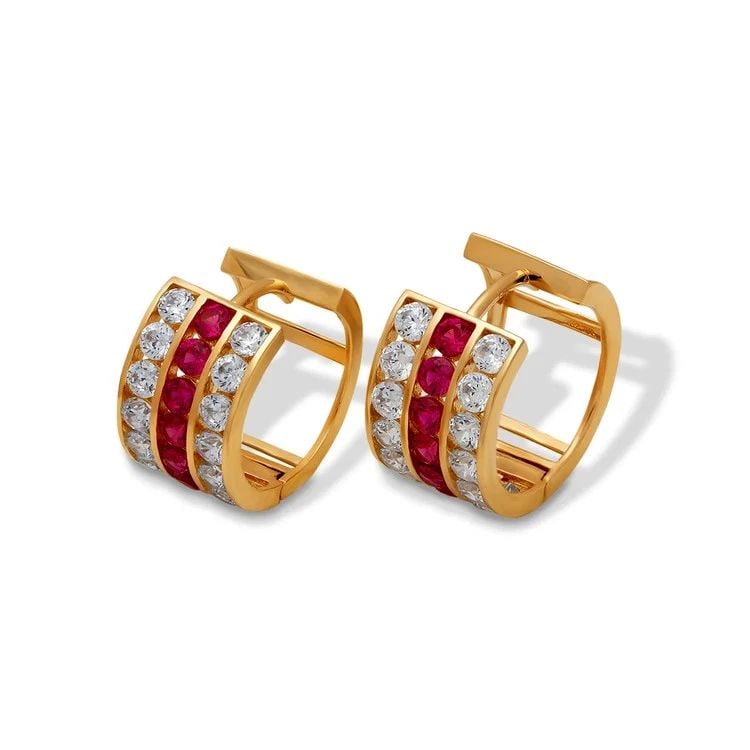 NEW 14K YELLOW GOLD 12MM RED HUGGIE EARRINGS: NEW 14K YELLOW GOLD 12MM RED HUGGIE EARRINGS12MM RED HUGGIE EARRINGSNEW 14KYELLOW GOLDWidth: Approx. 12mmApx WEIGHT: 2.5g