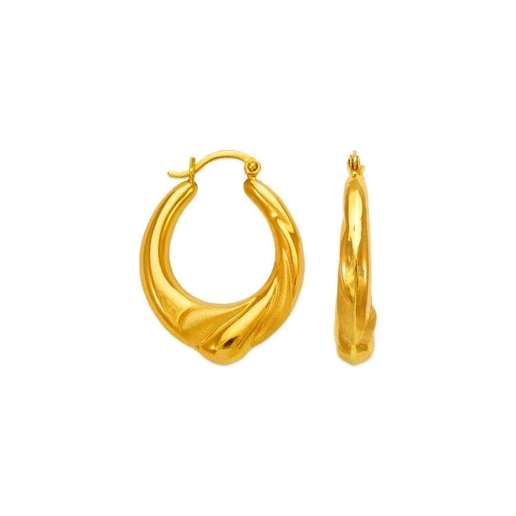 NEW 14K YELLOW GOLD HOLLOW SHRIMP HOOP EARRINGS (1 of 1)