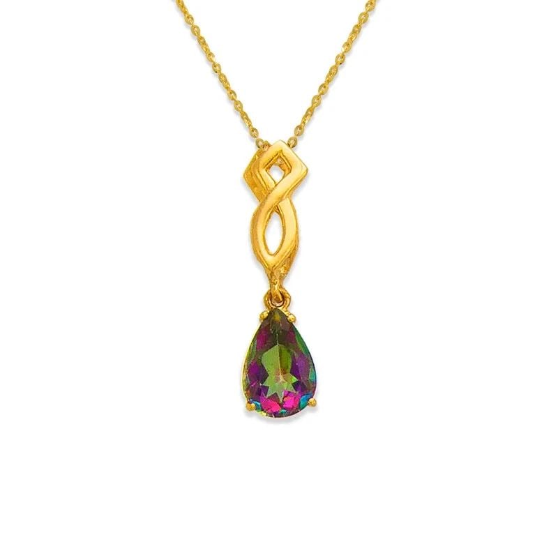 NEW 14K YELLOW GOLD MYSTIC TOPAZ PENDANT: NEW 14K YELLOW GOLD MYSTIC TOPAZ PENDANTMYSTIC TOPAZ PENDANTNEW 14KYELLOW GOLDApx. WIDTH: 8x30mmApx WEIGHT: 2.5g