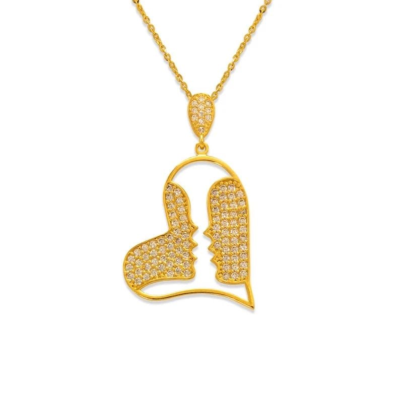 NEW 14K YELLOW GOLD FANCY HEART WITH KISS PENDANT (1 of 1)