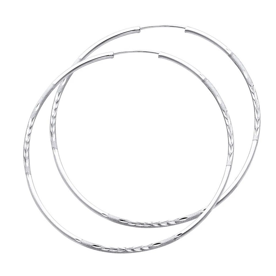 NEW 14K WHITE GOLD 1.5MM BUDDED DC ENDLESS HOOP EARRINGS (55MM) (1 of 1)
