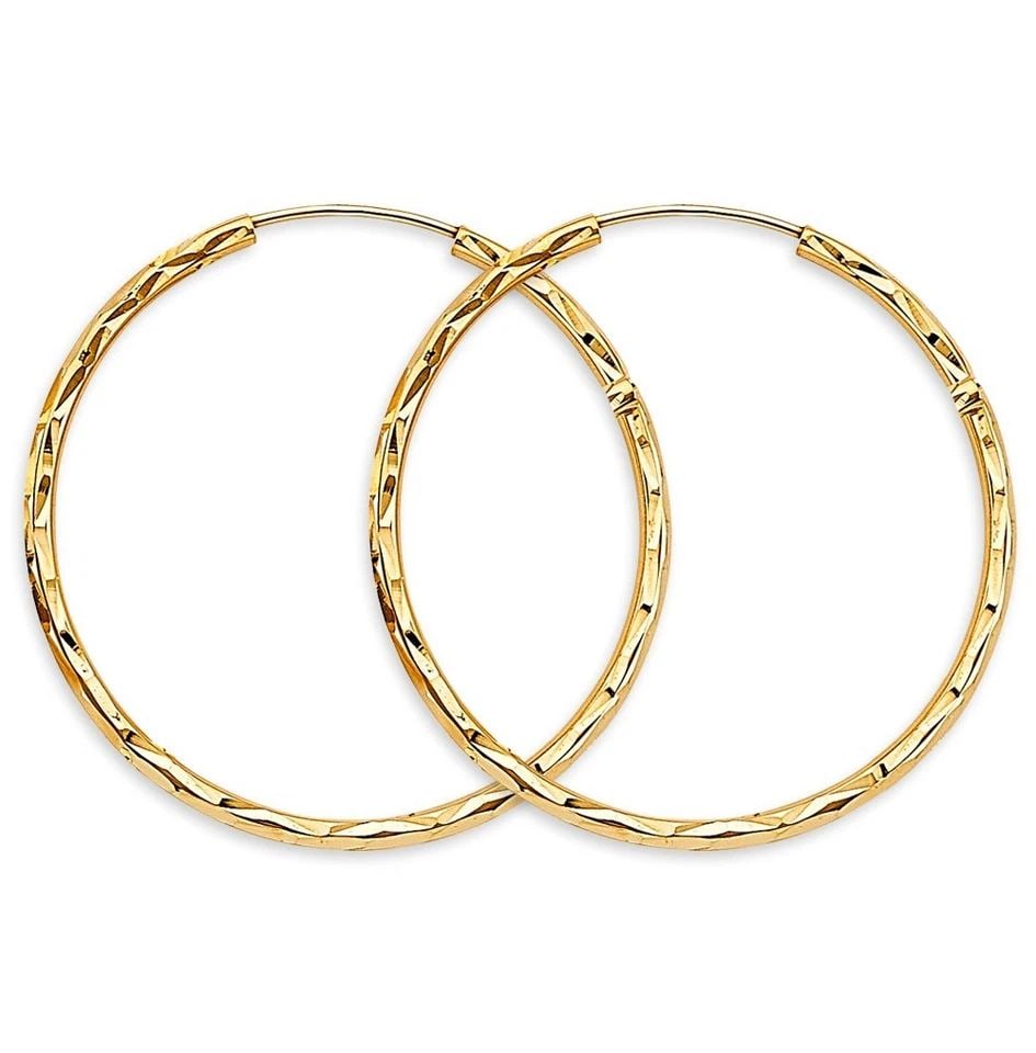 NEW 14K YELLOW GOLD 1.8MM SHINY DC ENDLESS HOOP EARRINGS (35MM) (1 of 1)