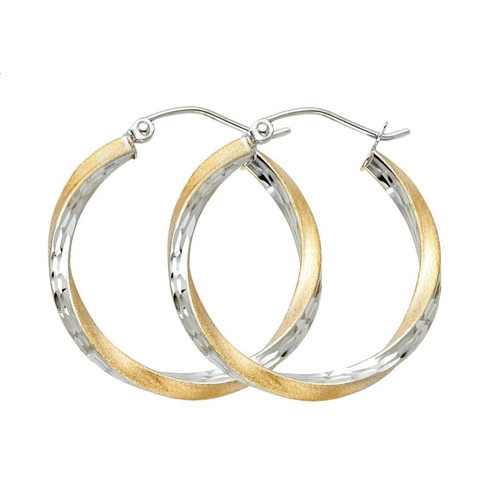 NEW 14K TWO TONE GOLD SF DC 2.6MM SWIRL HOOP EARRINGS (25MM) (1 of 1)