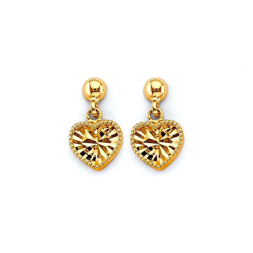NEW 14K YELLOW GOLD HANGING DC HEART PUSH BACK EARRINGS: NEW 14K YELLOW GOLD HANGING DC HEART PUSH BACK EARRINGS HANGING DC HEART PUSH BACK EARRINGS NEW 14K YELLOW GOLD HEIGHT - 15 mm WIDTH - 8 mm Apx WEIGHT - 1.8 g