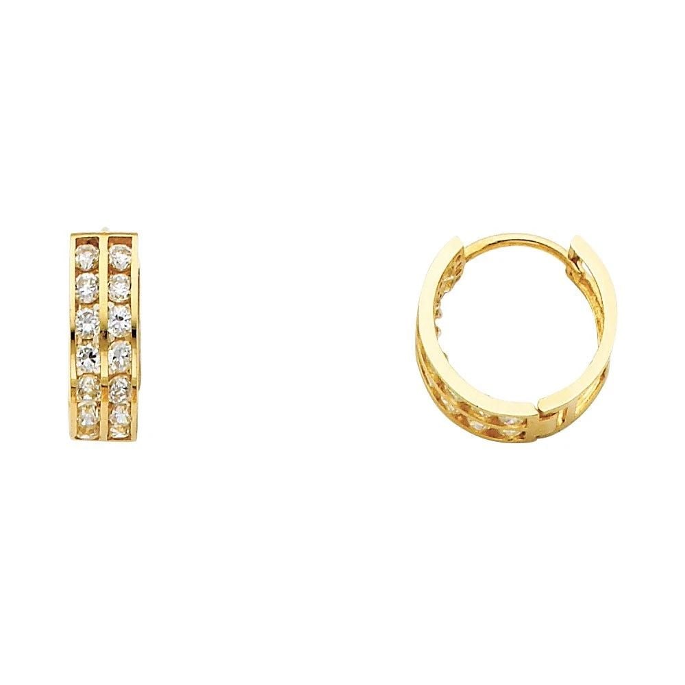 NEW 14K YELLOW GOLD DOUBLE HUGGIES EARRINGS: NEW 14K YELLOW GOLD DOUBLE HUGGIES EARRINGS DOUBLE HUGGIES EARRINGS NEW 14K YELLOW GOLD HEIGHT - 15 mm WIDTH - 15 mm Apx WEIGHT - 1.8 g