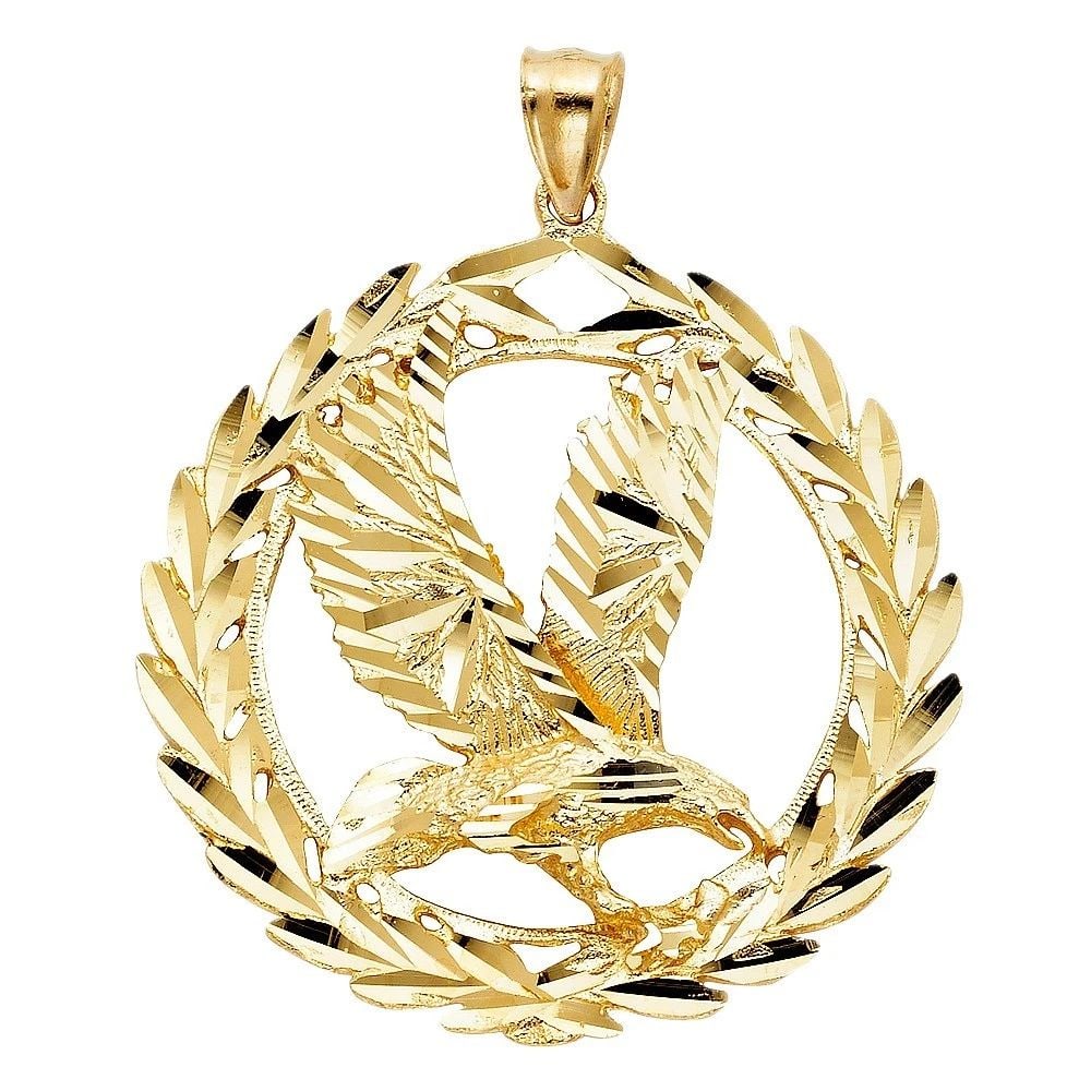 NEW 14K YELLOW GOLD EAGLE PENDANT: NEW 14K YELLOW GOLD EAGLE PENDANT EAGLE PENDANT NEW 14K YELLOW GOLD Height : 46 mm Width : 46 mm Apx. WEIGHT : 10.1g