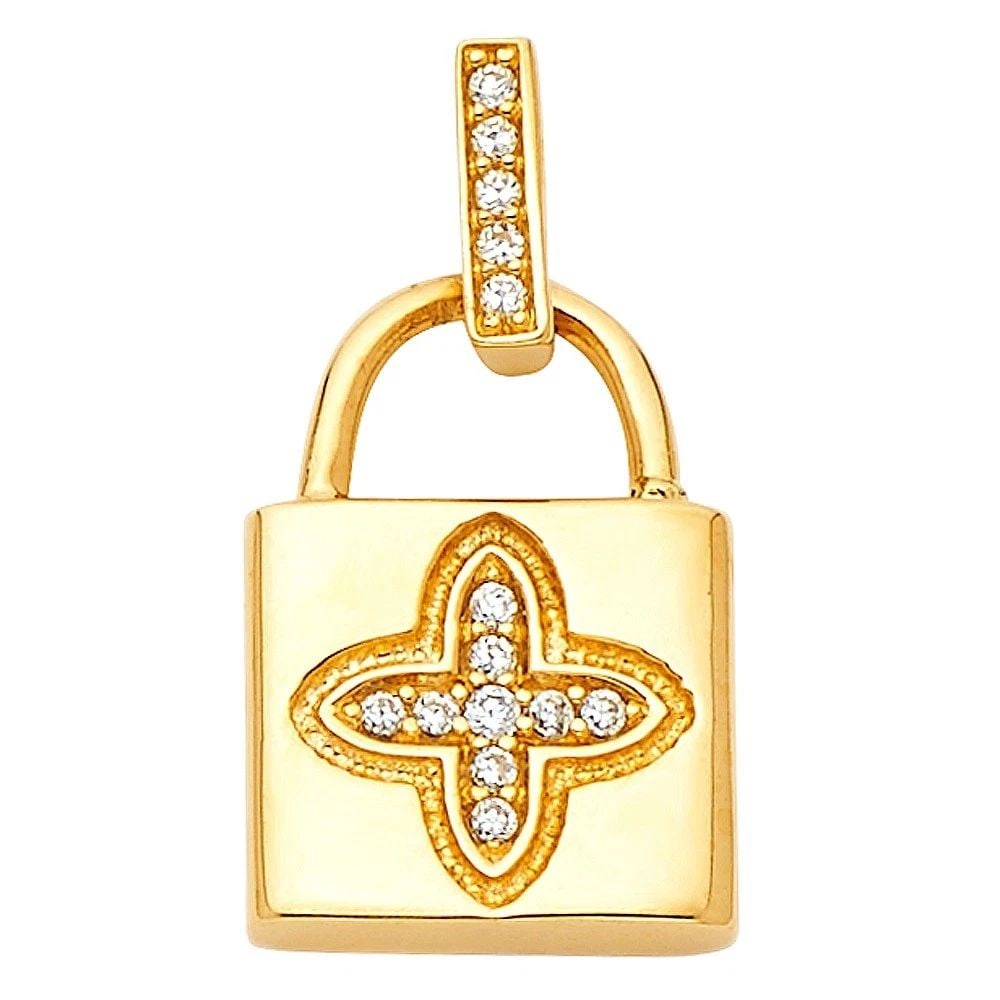 NEW 14K YELLOW GOLD LOCK PENDANT (1 of 2)