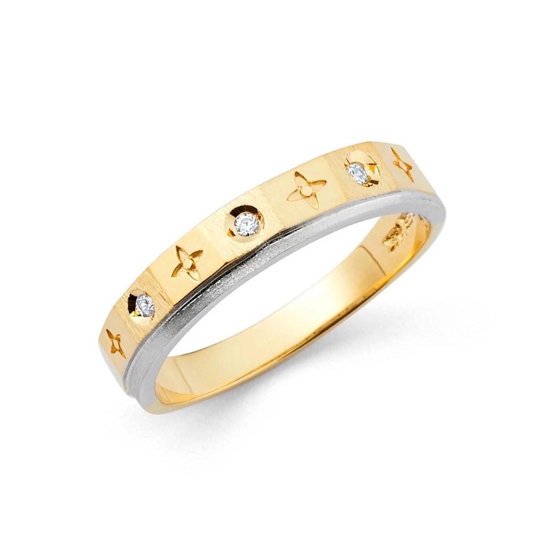 NEW 14K TWO TONE GOLD LADIES WEDDING BAND: NEW 14K TWO TONE GOLD LADIES WEDDING BAND LADIES WEDDING BAND NEW 14K TWO TONE GOLD WIDTH : 4 mm WEIGHT : 2.4g