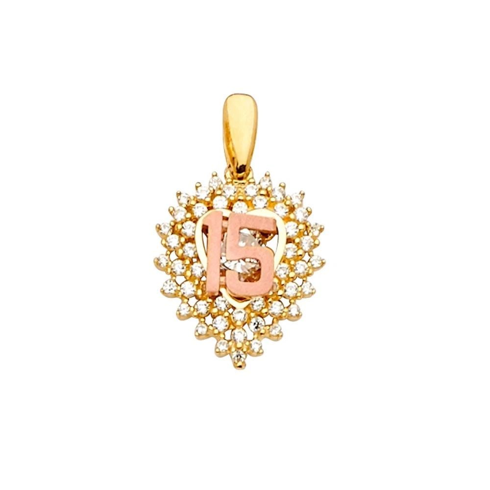 NEW 14K TWO TONE GOLD 15 YEARS PENDANT/HALF SET (1 of 2)