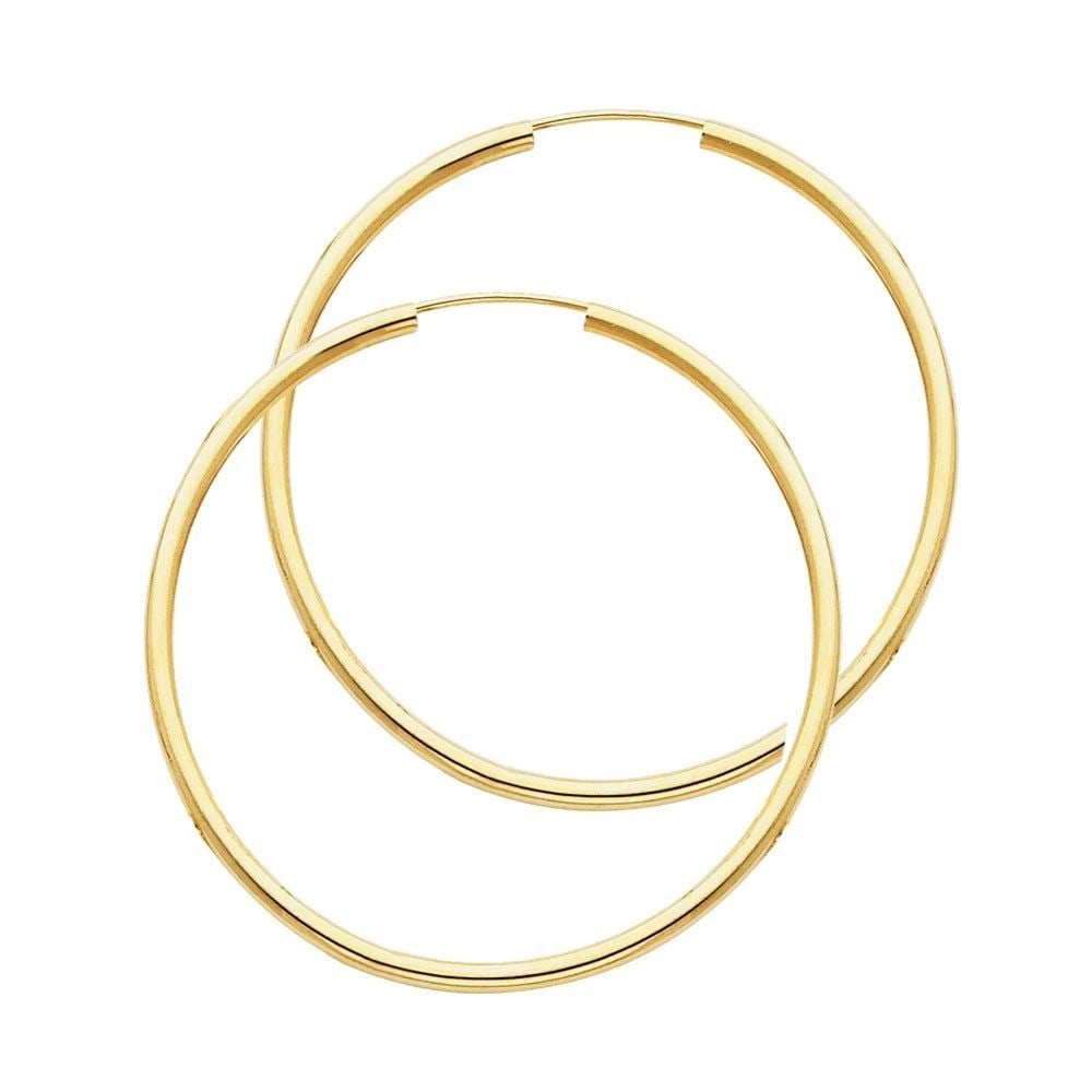 NEW 14K YELLOW GOLD 2MM ROUND TUBE POLISHED ENDLESS HOOP EARRINGS (35MM): NEW 14K YELLOW GOLD 2MM ROUND TUBE POLISHED ENDLESS HOOP EARRINGS (35MM) 2MM ROUND TUBE POLISHED ENDLESS HOOP EARRINGS (35MM) NEW 14K YELLOW GOLD HEIGHT - 35 mm WIDTH - 35 mm Apx WEIGHT - 1.7 g