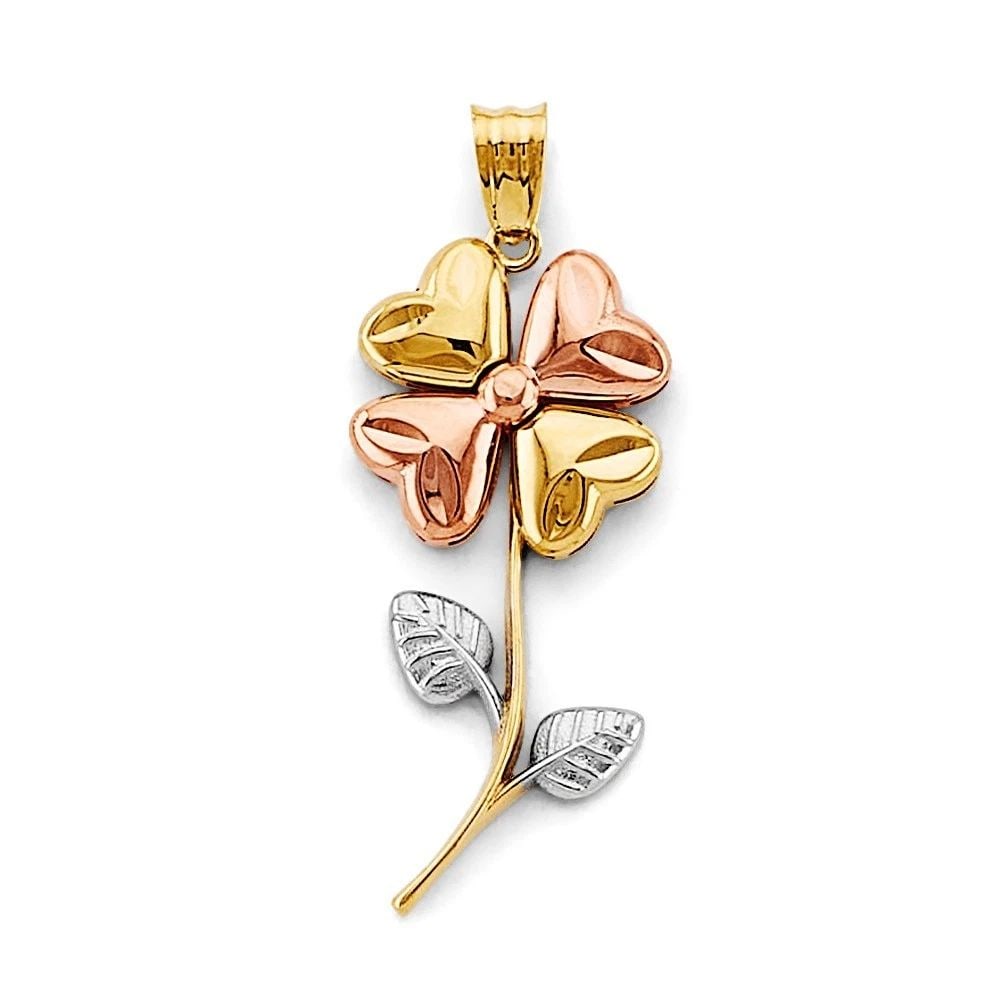 NEW 14K TRI COLOR GOLD FLOWER PENDANT: NEW 14K TRI COLOR GOLD FLOWER PENDANT FLOWER PENDANT NEW 14K TRI COLOR GOLD Height : 32 mm Width : 13 mm Apx. WEIGHT : 2.1g