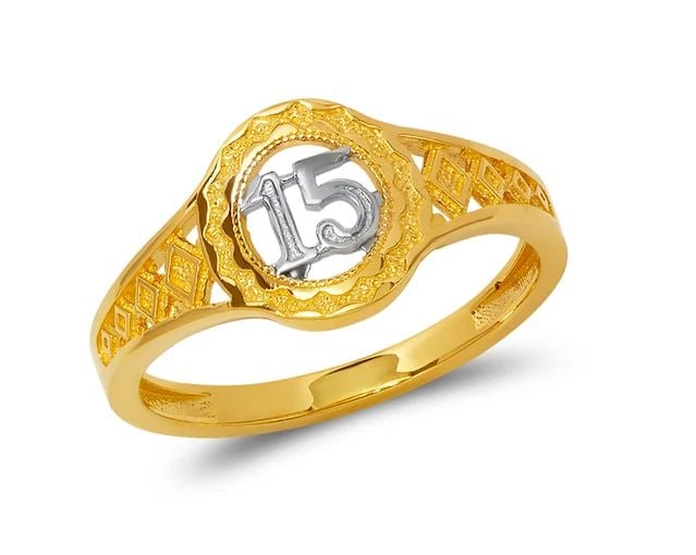 NEW 14K TWO TONE GOLD LADIES 15 ANOS FILIGREE RING: NEW 14K TWO TONE GOLD LADIES 15 ANOS FILIGREE RING LADIES 15 ANOS FILIGREE RING NEW 14K TWO TONE GOLD SIZE Apx: 10mm WEIGHT: 2.1g