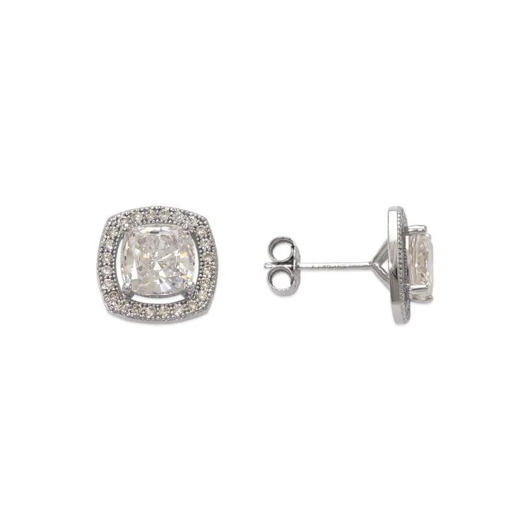 NEW 14K WHITE GOLD FANCY CUSHION CUT STUD EARRINGS: NEW 14K WHITE GOLD FANCY CUSHION CUT STUD EARRINGS FANCY CUSHION CUT STUD EARRINGS NEW 14K WHITE GOLD Width: Approx. 10x10mm Apx WEIGHT: 2.1g