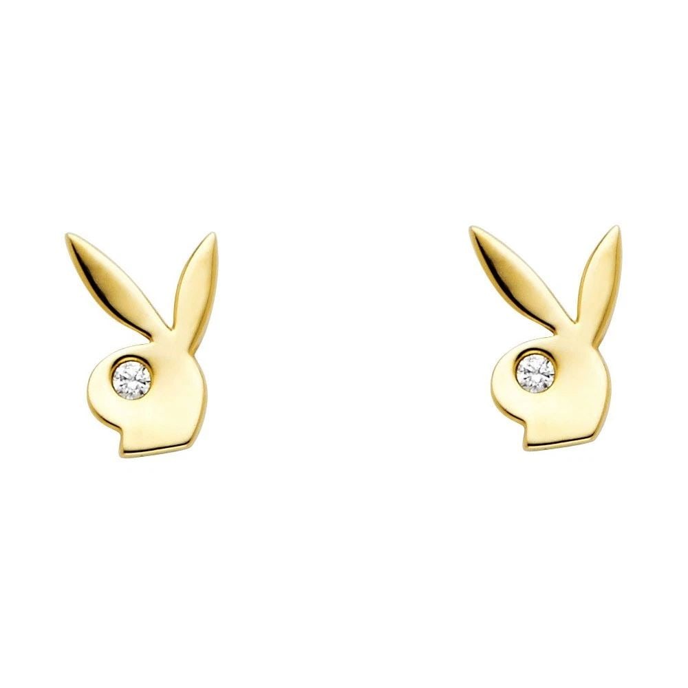 NEW 14K YELLOW GOLD RABBIT POST EARRINGS (1 of 2)